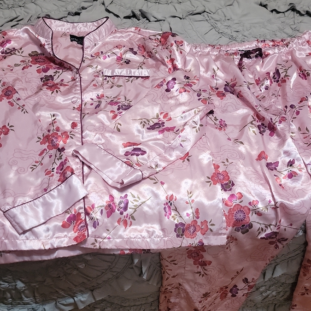 Floral Pink Satin Pajama Set